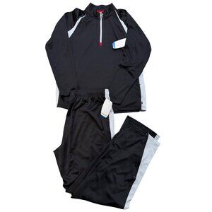 Vintage ALO 2 pc 1/4 Zip Jacket & Pants Black & Gray Sizes X-Large & XX-Large